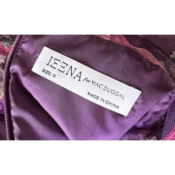 Mac Duggal Leena Cap Sleeve Floral A Line Dress Pleated Dot Tulle Womens Size 8 - Picture 13 of 14